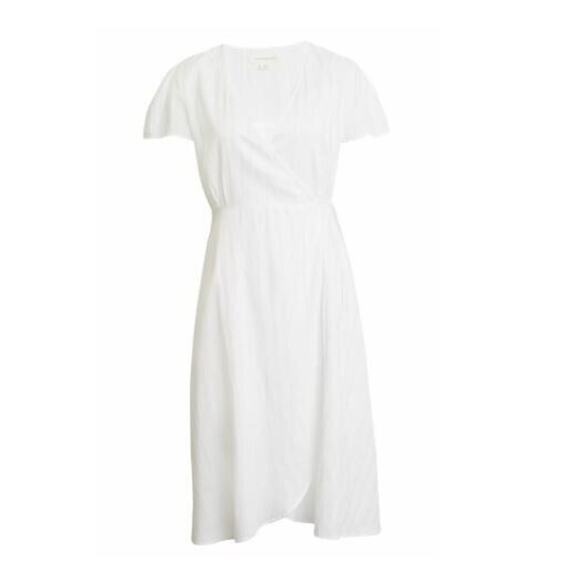 Treasure & Bond Puff Short Sleeve V-Neck Striped Wrap Dress Cover-Up White $79 - Picture 1 of 6
